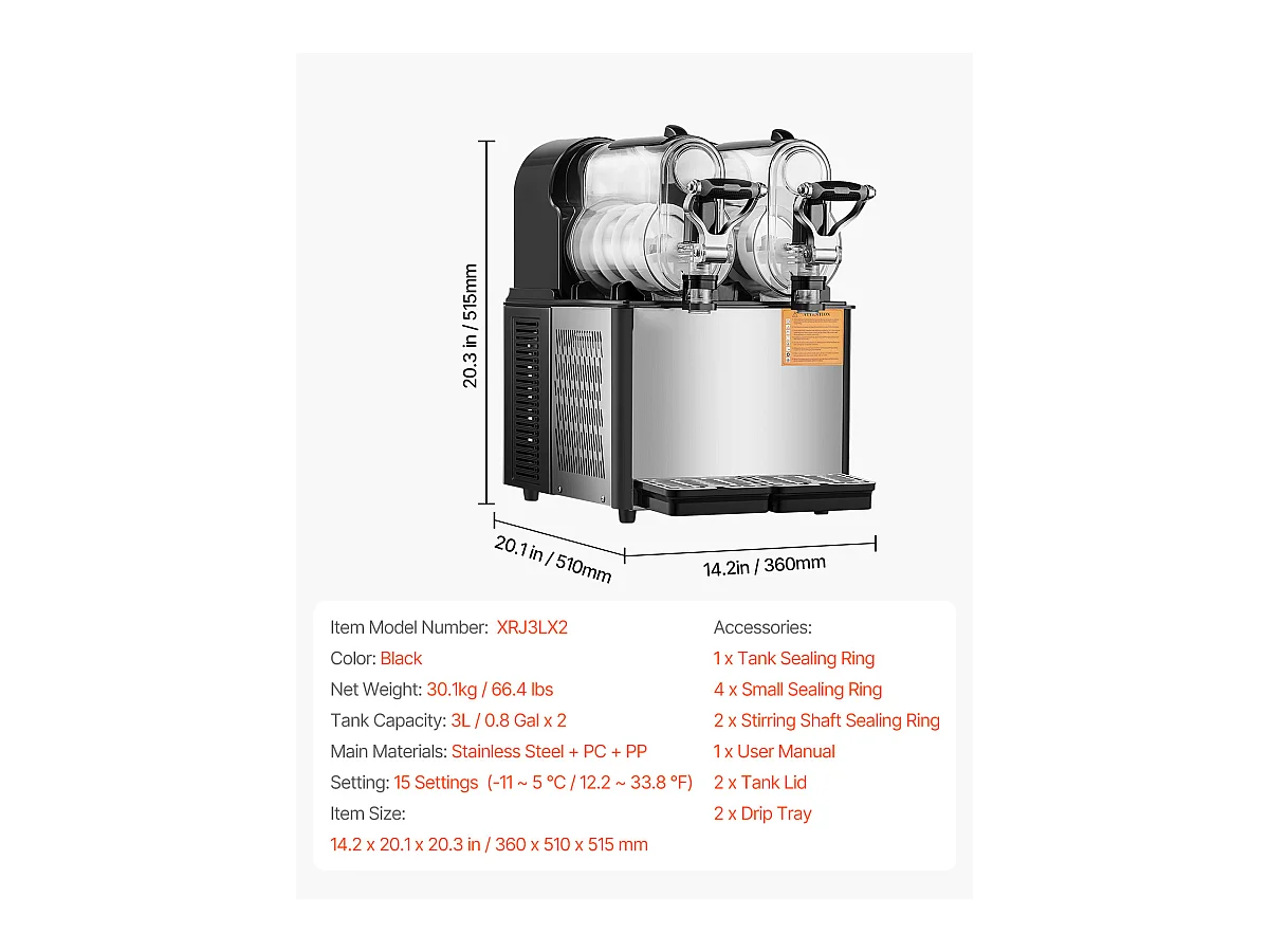 Machine à Granité Commerciale SucceBuy 3 Lx2 Tank, Machine à Boissons Glacées Margarita Smoothie