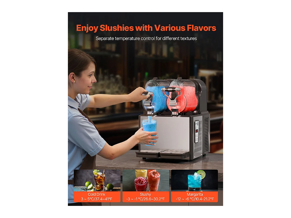 Machine à Granité Commerciale SucceBuy 3 Lx2 Tank, Machine à Boissons Glacées Margarita Smoothie