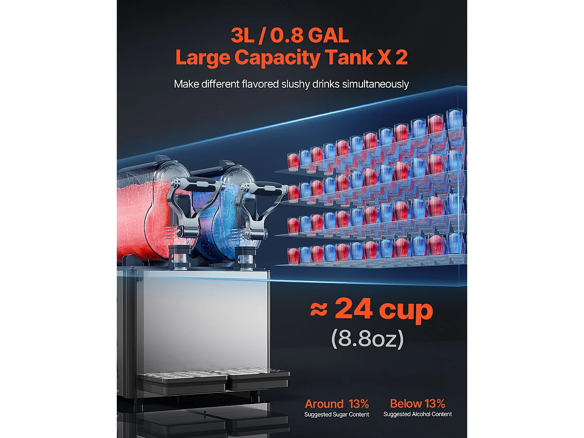 Machine à Granité Commerciale SucceBuy 3 Lx2 Tank, Machine à Boissons Glacées Margarita Smoothie