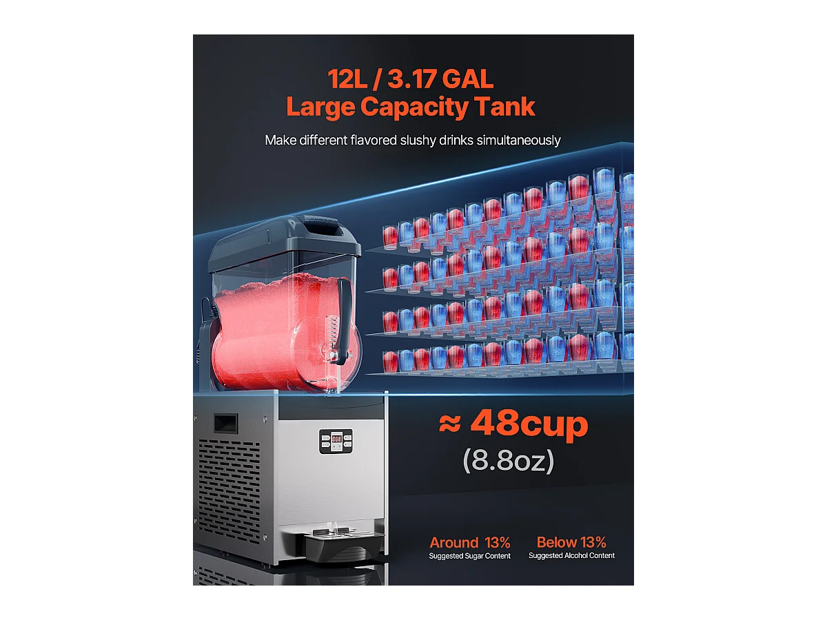 Máquina de Granizado Comercial SucceBuy, 12 L, 48 Xícaras, Aço Inoxidável, para a Casa, as Festas, os Restaurantes, os Cafés e os Bares