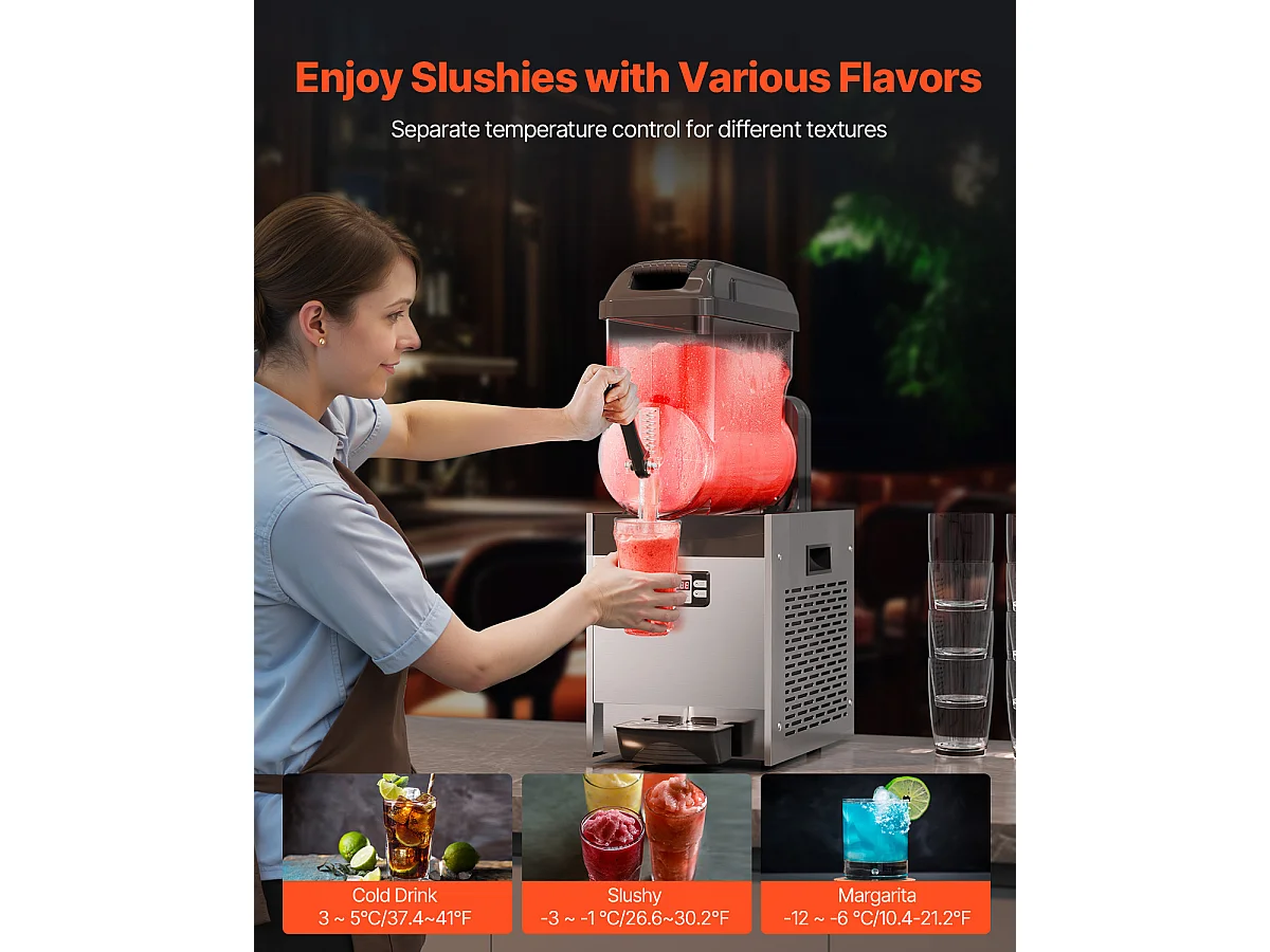 Machine à Granité Commerciale SucceBuy, 12 L, 48 Tasses, Acier Inoxydable, pour la Maison, les Fêtes, les Restaurants, les Cafés et les Bars