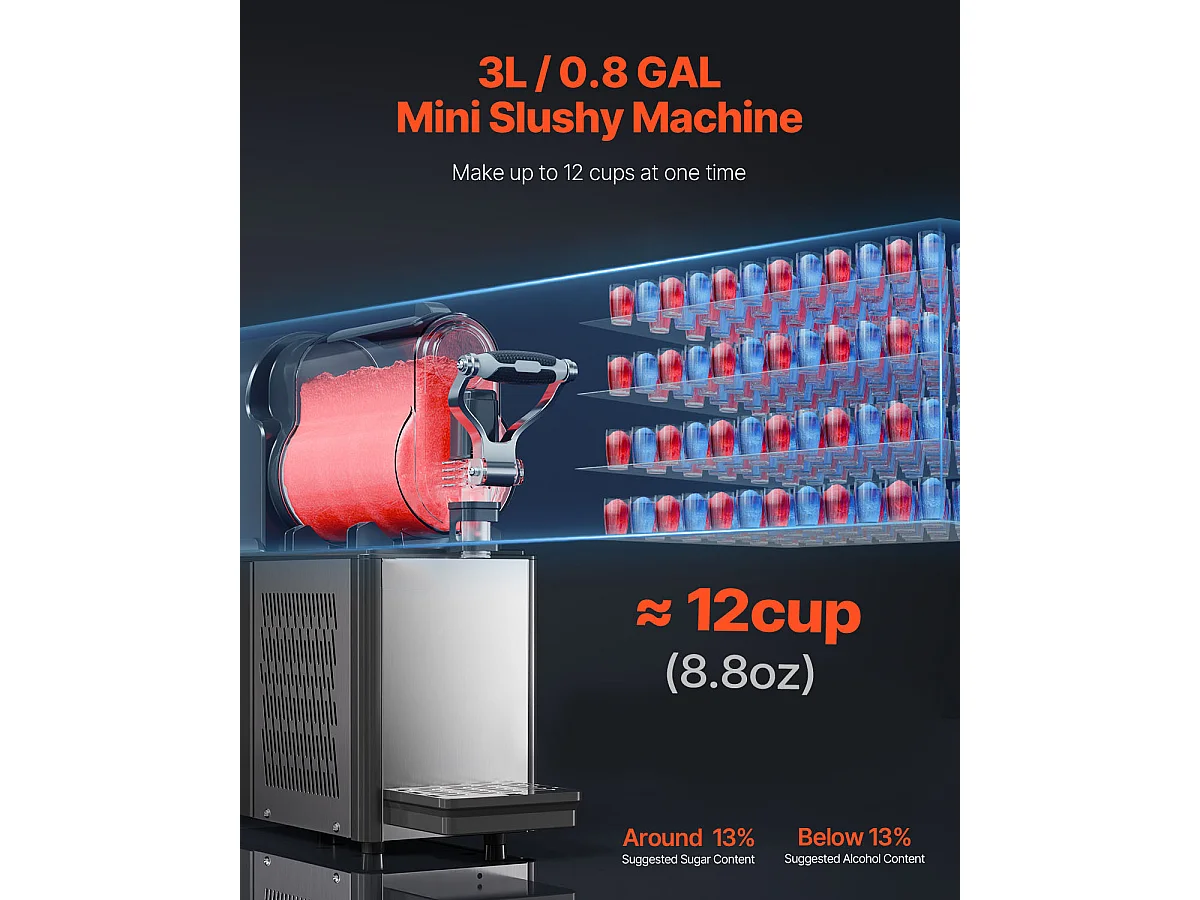 Machine à Granité Commerciale SucceBuy 3 L, Machine à Smoothie Margarita en Acier Inoxydable