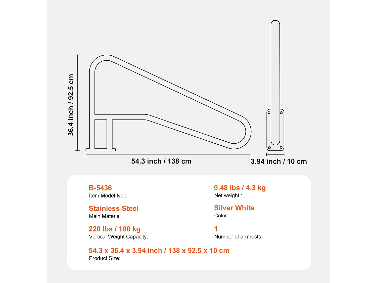 Corrimão de Piscina, SucceBuy Corrimão de Piscina 142×94.5 cm, Corrimão de Aço Inoxidável para Spas e Piscinas