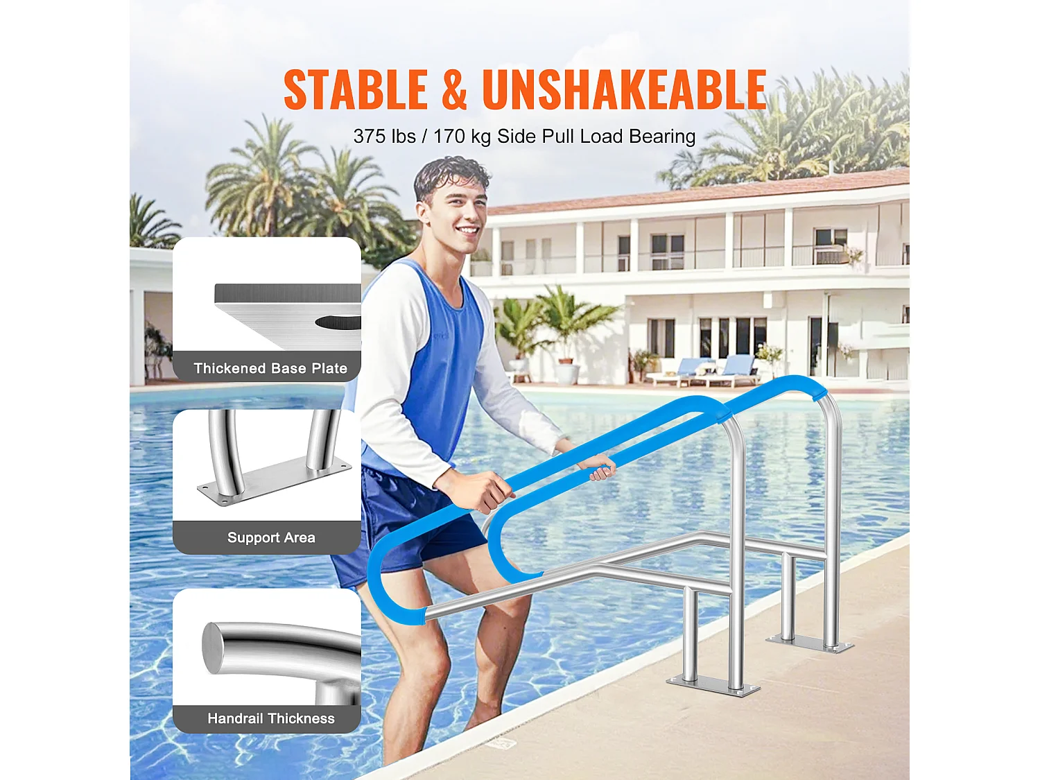 Corrimão de Piscina, SucceBuy Corrimão de Piscina 142×94.5 cm, Corrimão de Aço Inoxidável para Spas e Piscinas