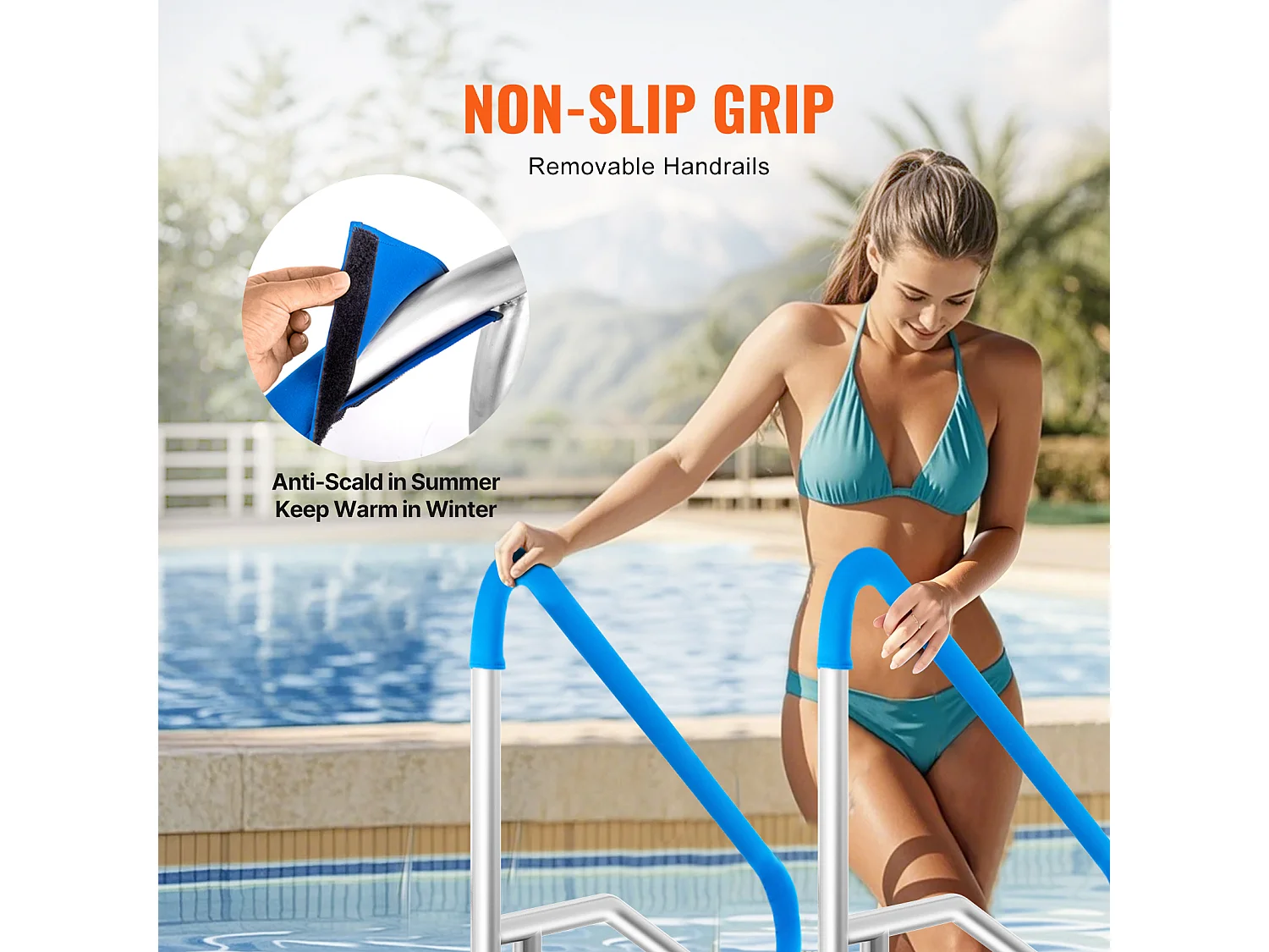 Corrimão de Piscina, SucceBuy Corrimão de Piscina 142×94.5 cm, Corrimão de Aço Inoxidável para Spas e Piscinas