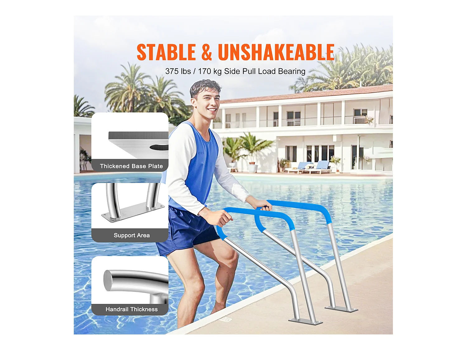 Main Courante de Piscine, SucceBuy Rampe de Piscine 99×81 cm en Acier Inoxydable pour Spas et Piscines