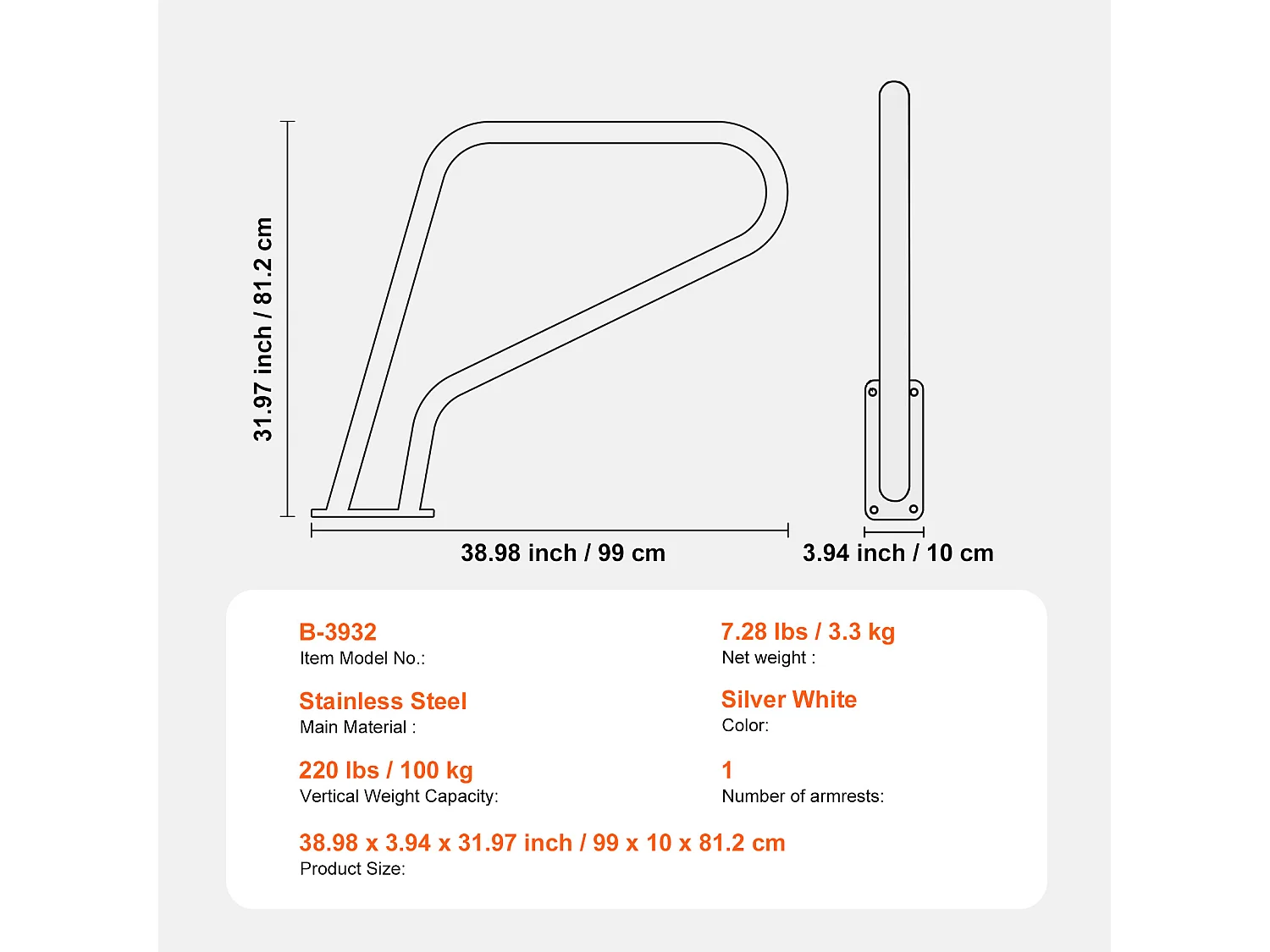 Corrimano per Piscina, SucceBuy 99×81 cm in Acciaio Inossidabile per Piscine e Spa