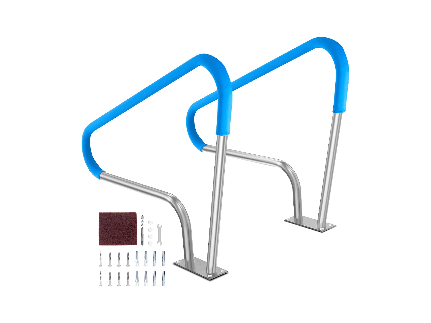 Main Courante de Piscine, SucceBuy Rampe de Piscine 2 Pièces 122×91 cm en Acier Inoxydable avec Plaque de Base pour Spas