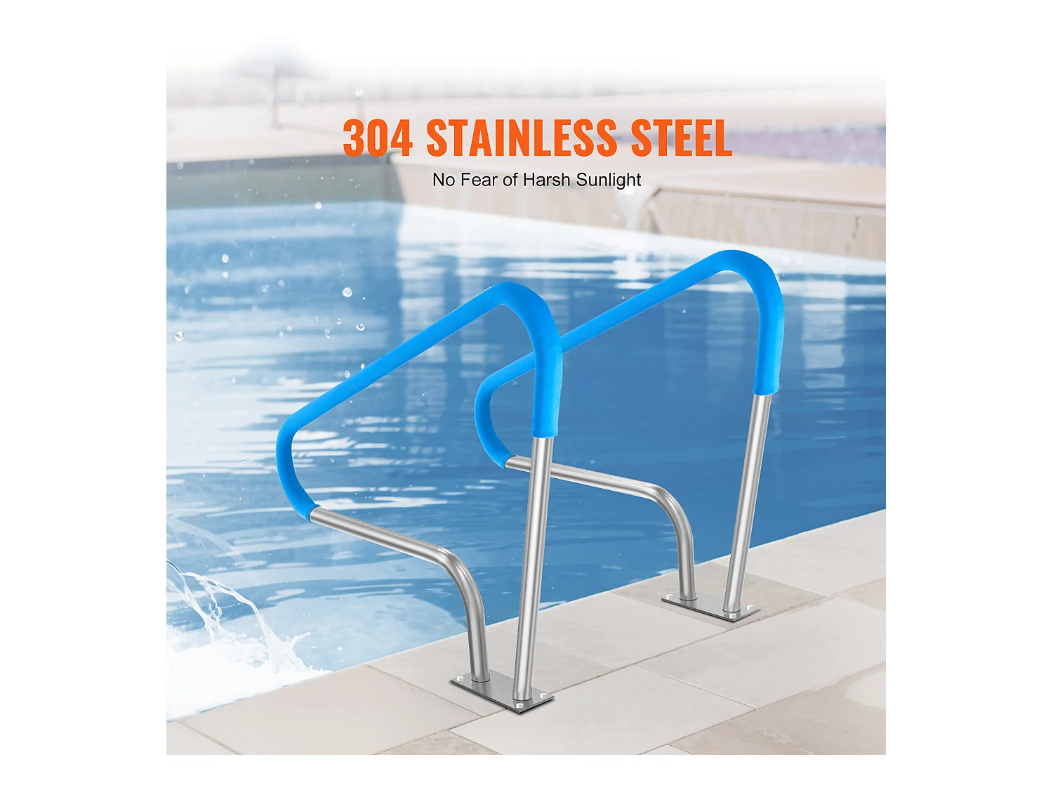 Main Courante de Piscine, SucceBuy Rampe de Piscine 2 Pièces 122×91 cm en Acier Inoxydable avec Plaque de Base pour Spas