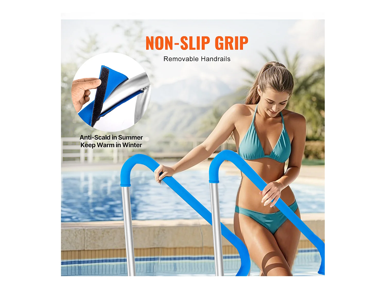 Main Courante de Piscine, SucceBuy Rampe de Piscine 2 Pièces 122×91 cm en Acier Inoxydable avec Plaque de Base pour Spas