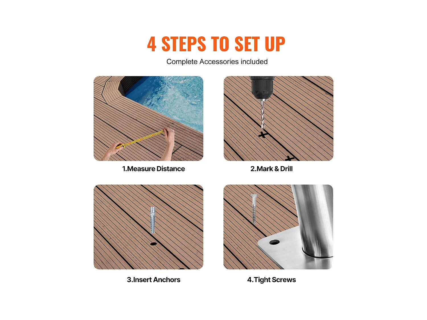 Main Courante de Piscine, SucceBuy Rampe de Piscine 2 Pièces 122×91 cm en Acier Inoxydable avec Plaque de Base pour Spas