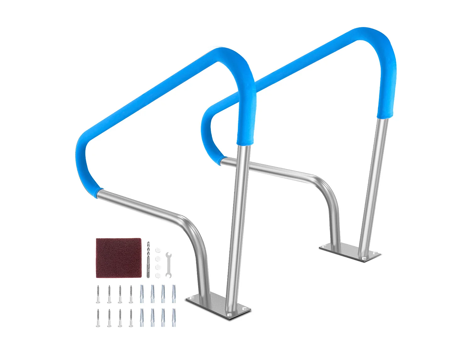 Main Courante de Piscine, SucceBuy Rampe de Piscine 2 Pièces 122×91 cm en Acier Inoxydable avec Plaque de Base pour Spas