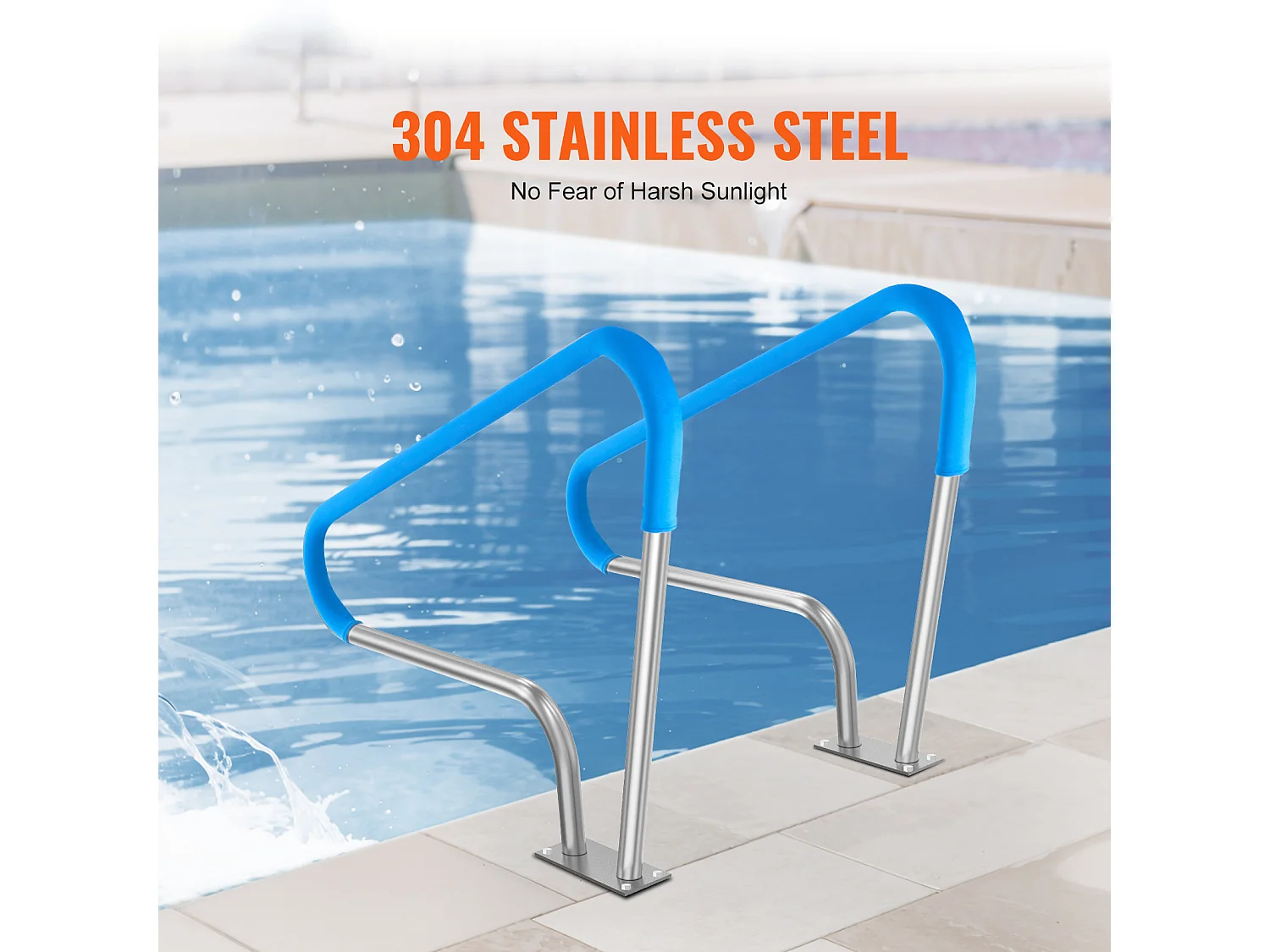 Main Courante de Piscine, SucceBuy Rampe de Piscine 2 Pièces 122×91 cm en Acier Inoxydable avec Plaque de Base pour Spas