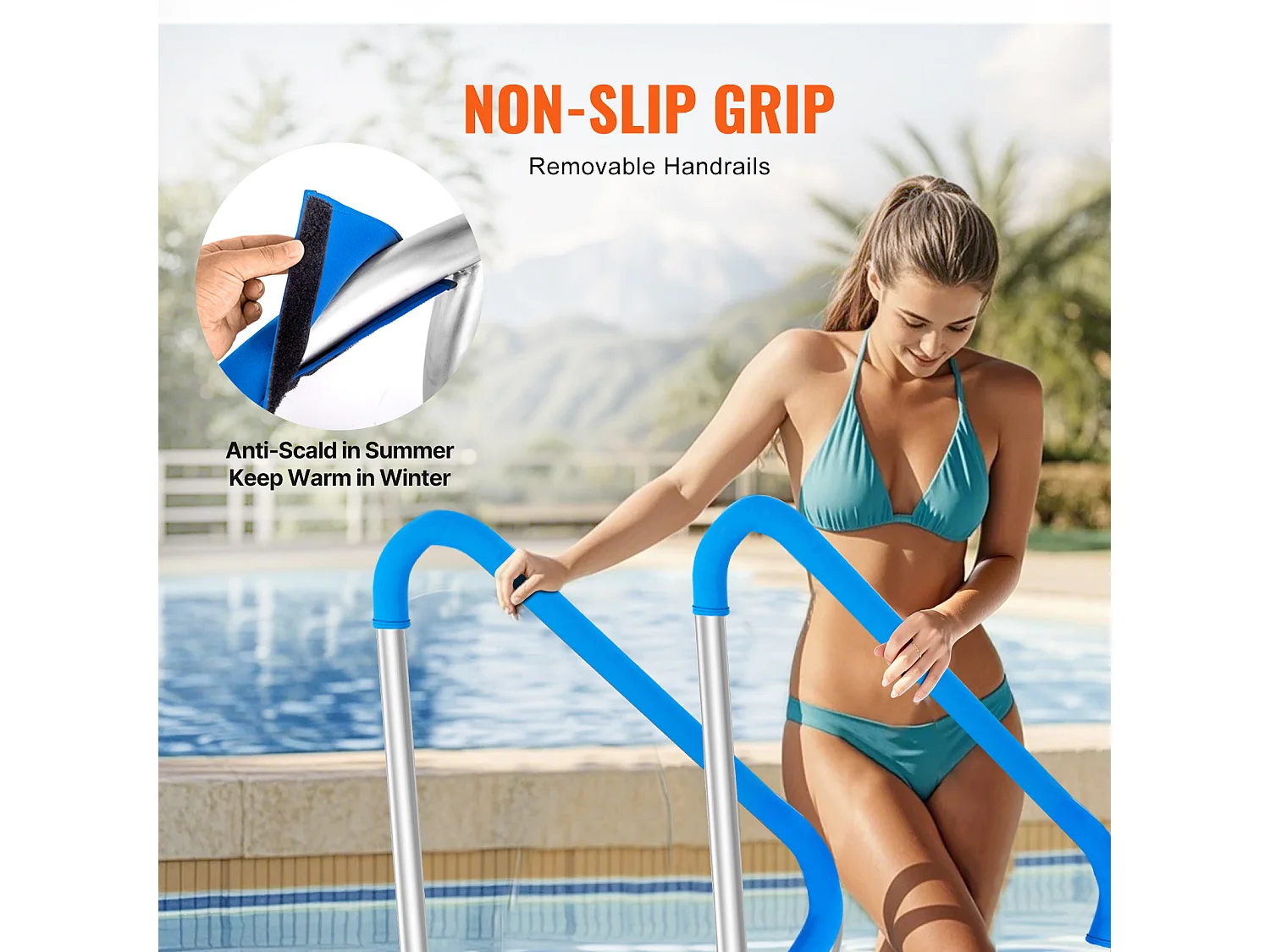 Main Courante de Piscine, SucceBuy Rampe de Piscine 2 Pièces 122×91 cm en Acier Inoxydable avec Plaque de Base pour Spas