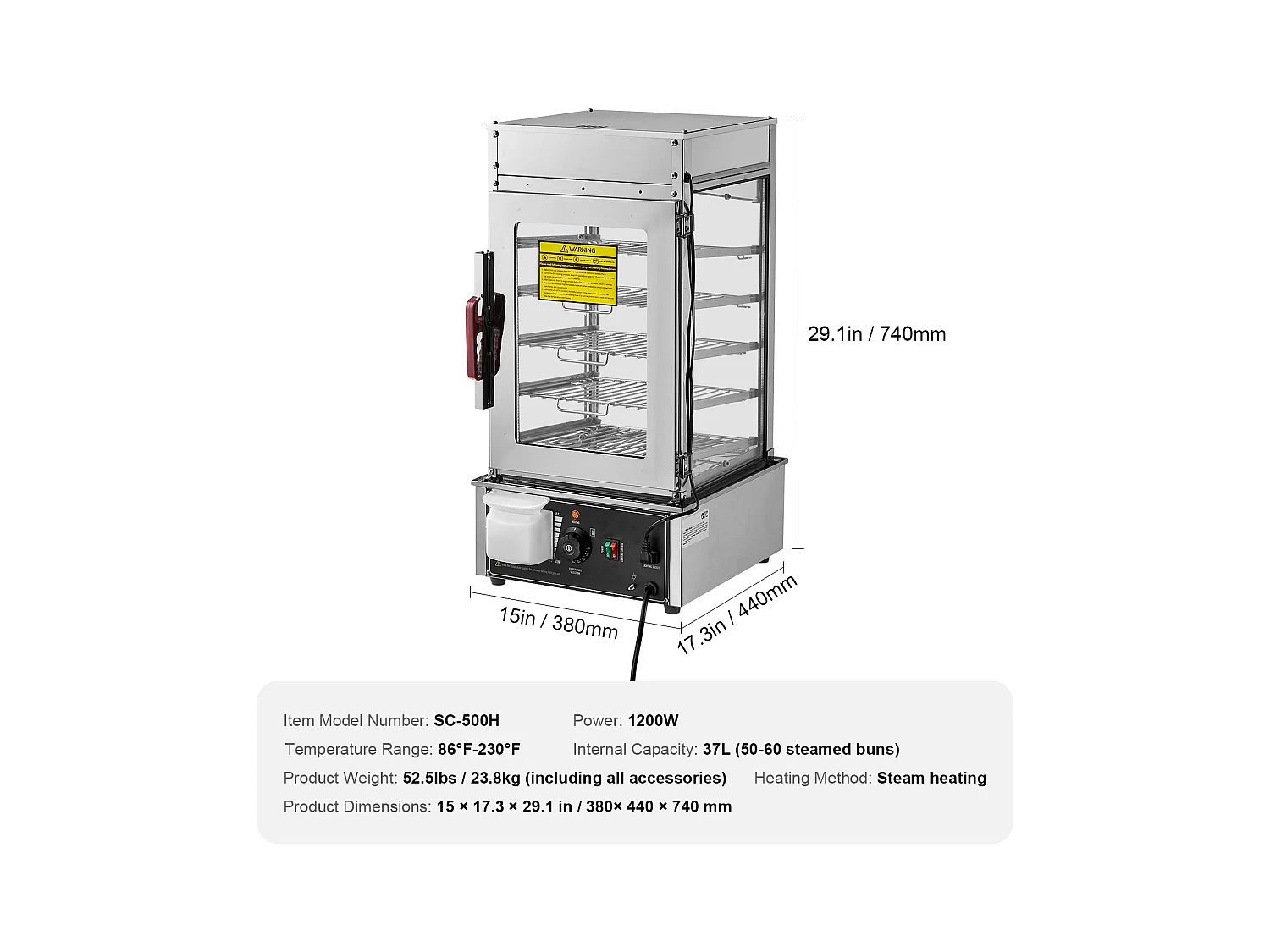 Vitrine Chauffante pour Aliments Commerciaux SucceBuy Cuiseur Vapeur Électrique à 5 Niveaux, Chauffage à la Vapeur pour Divers Aliments