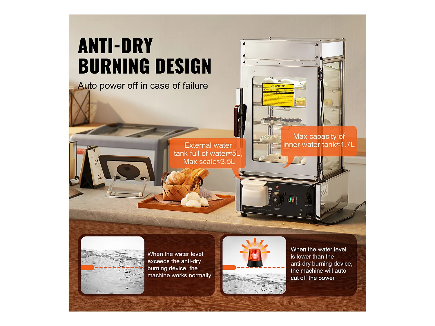 Vitrine Chauffante pour Aliments Commerciaux SucceBuy Cuiseur Vapeur Électrique à 5 Niveaux, Chauffage à la Vapeur pour Divers Aliments