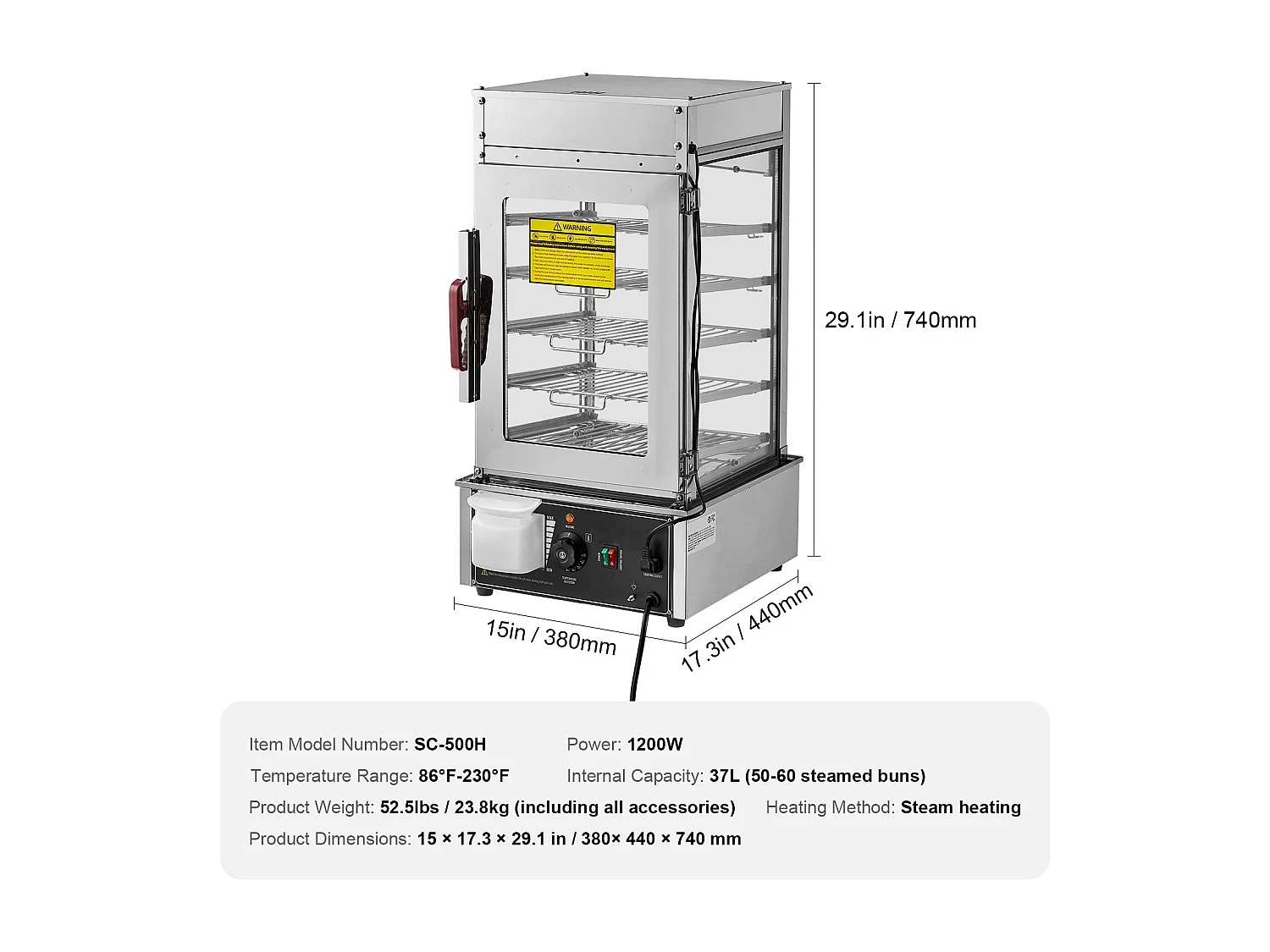 Vitrine Chauffante pour Aliments Commerciaux SucceBuy Cuiseur Vapeur Électrique à 5 Niveaux, Chauffage à la Vapeur pour Divers Aliments