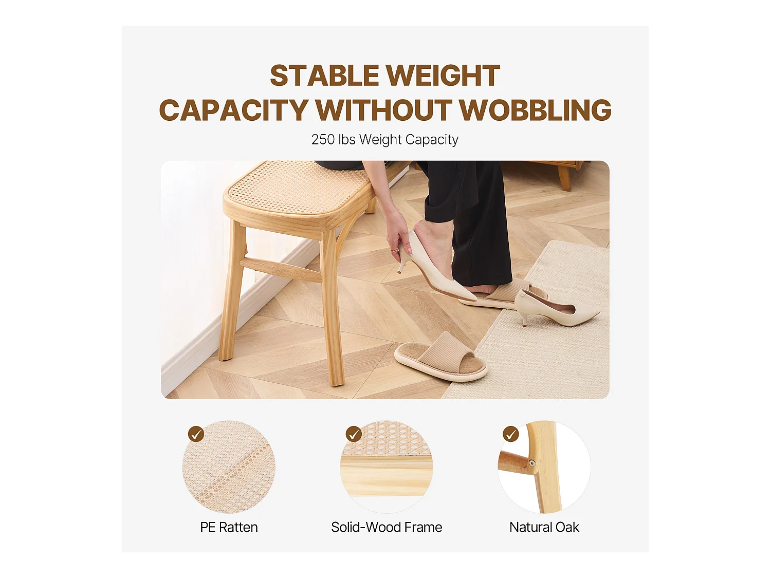 Banc en Rotin SucceBuy 110 x 36,8 x 46,8 cm, Entrée ou Bout de Chambre à Coucher, Banc Bohème pour Salon, Cuisine