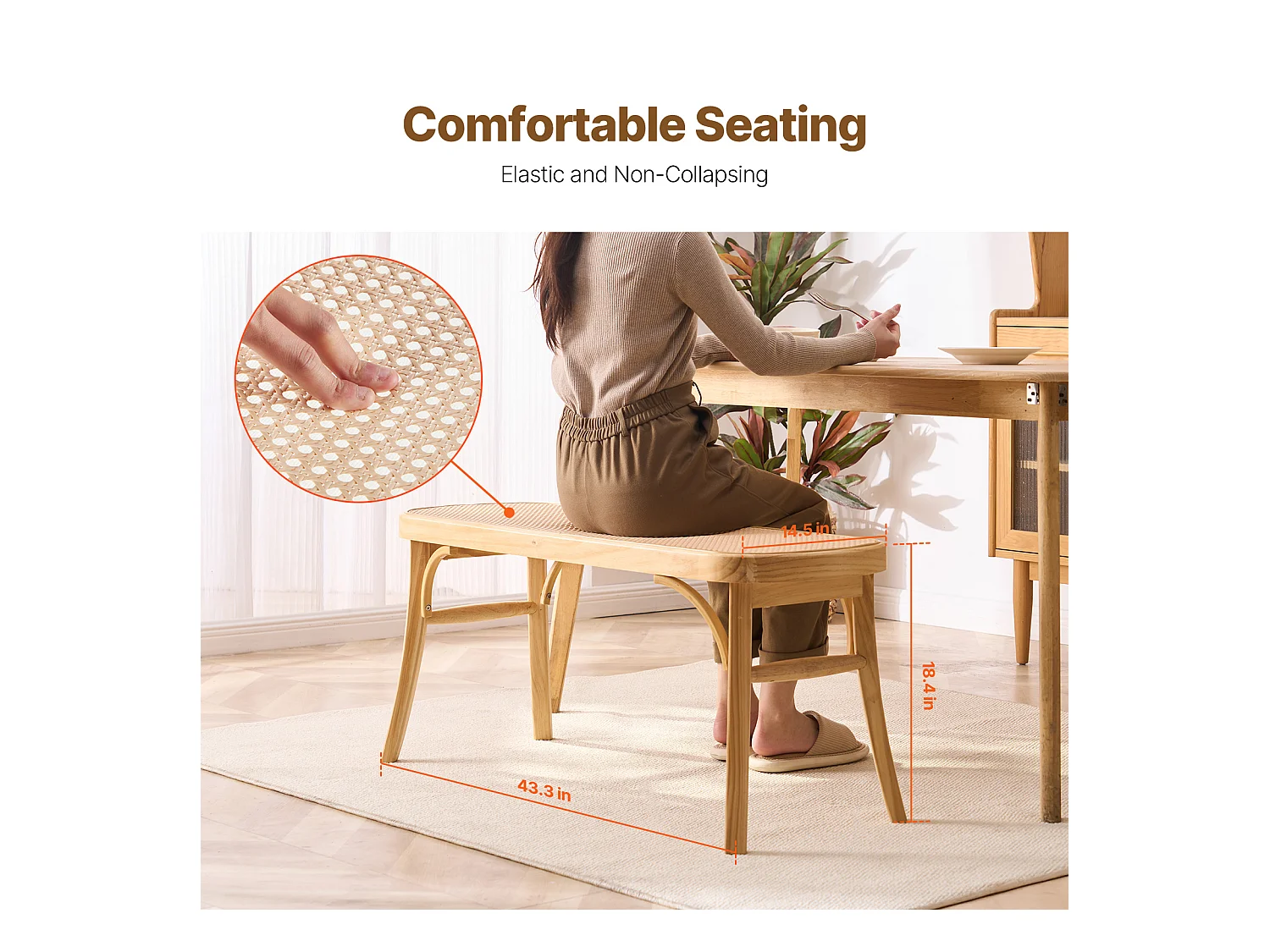 Banc en Rotin SucceBuy 110 x 36,8 x 46,8 cm, Entrée ou Bout de Chambre à Coucher, Banc Bohème pour Salon, Cuisine