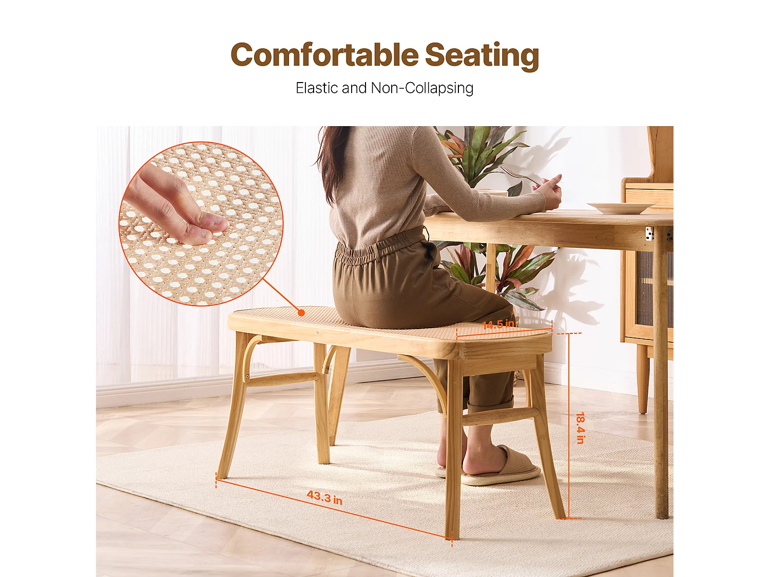 Banc en Rotin SucceBuy 110 x 36,8 x 46,8 cm, Entrée ou Bout de Chambre à Coucher, Banc Bohème pour Salon, Cuisine