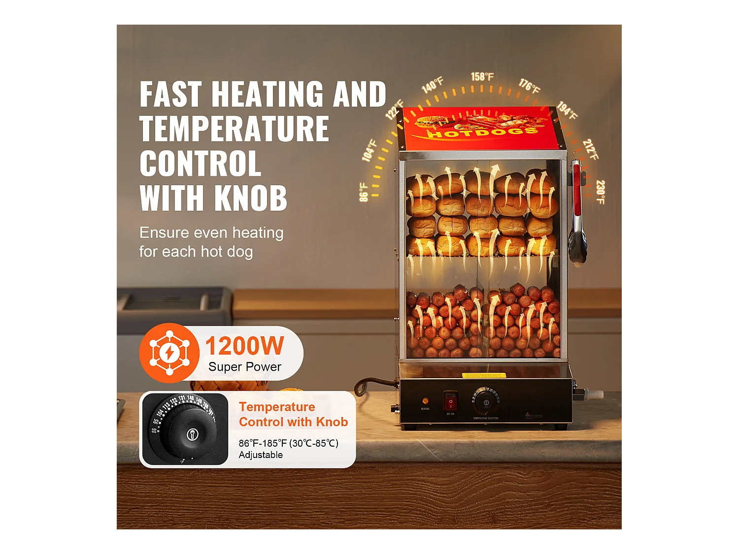 Cuiseur Vapeur SucceBuy pour Hot-Dogs Commercial, Chauffe-Petits Pains Électrique à 2 Niveaux Portes Coulissantes, 37 L