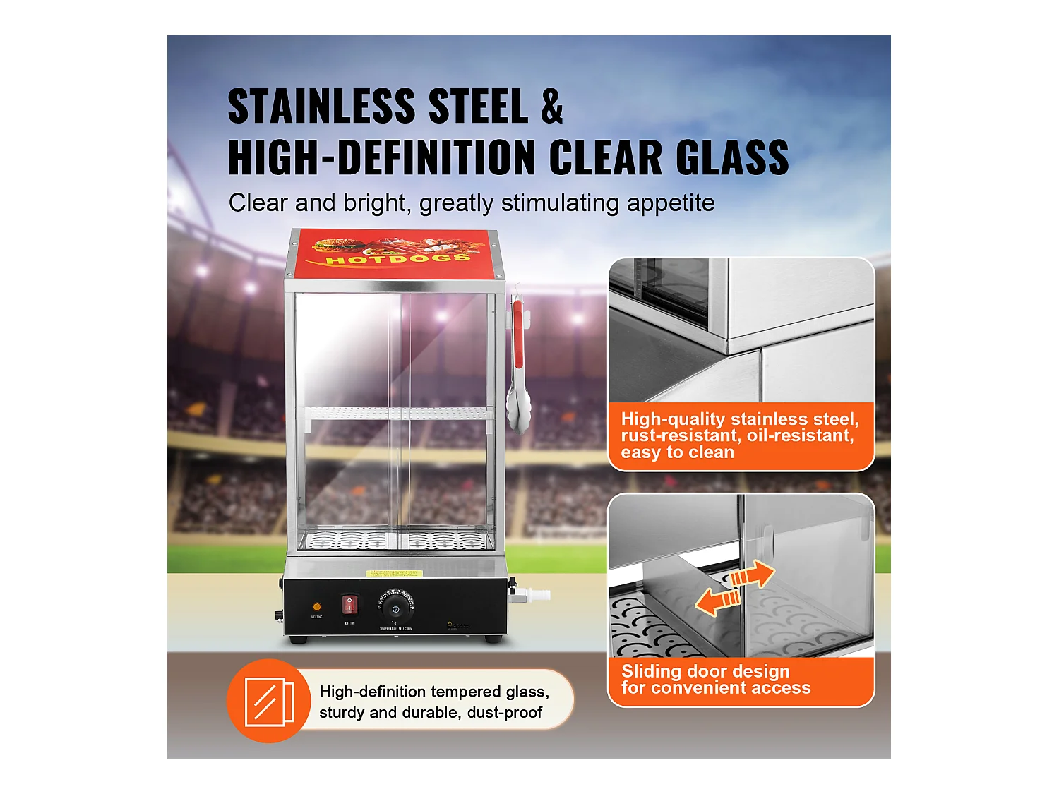 Cuiseur Vapeur SucceBuy pour Hot-Dogs Commercial, Chauffe-Petits Pains Électrique à 2 Niveaux Portes Coulissantes, 37 L