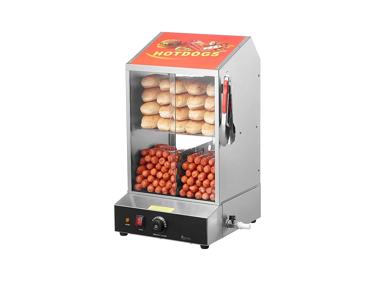 Cuiseur Vapeur SucceBuy pour Hot-Dogs Commercial, Chauffe-Petits Pains Électrique à 2 Niveaux Portes Coulissantes, 37 L
