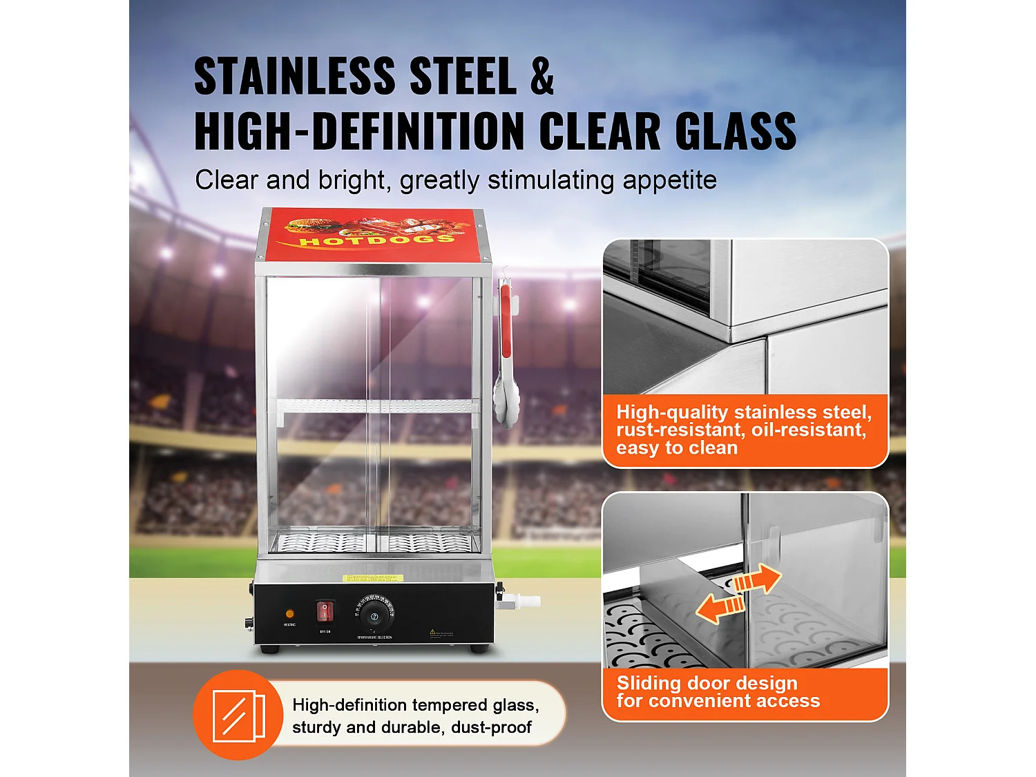 Cuiseur Vapeur SucceBuy pour Hot-Dogs Commercial, Chauffe-Petits Pains Électrique à 2 Niveaux Portes Coulissantes, 37 L