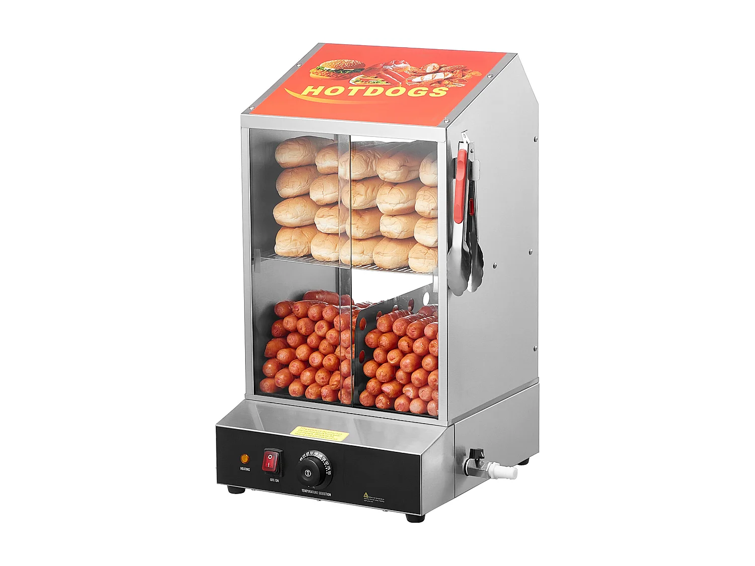 Cuiseur Vapeur SucceBuy pour Hot-Dogs Commercial, Chauffe-Petits Pains Électrique à 2 Niveaux Portes Coulissantes, 37 L