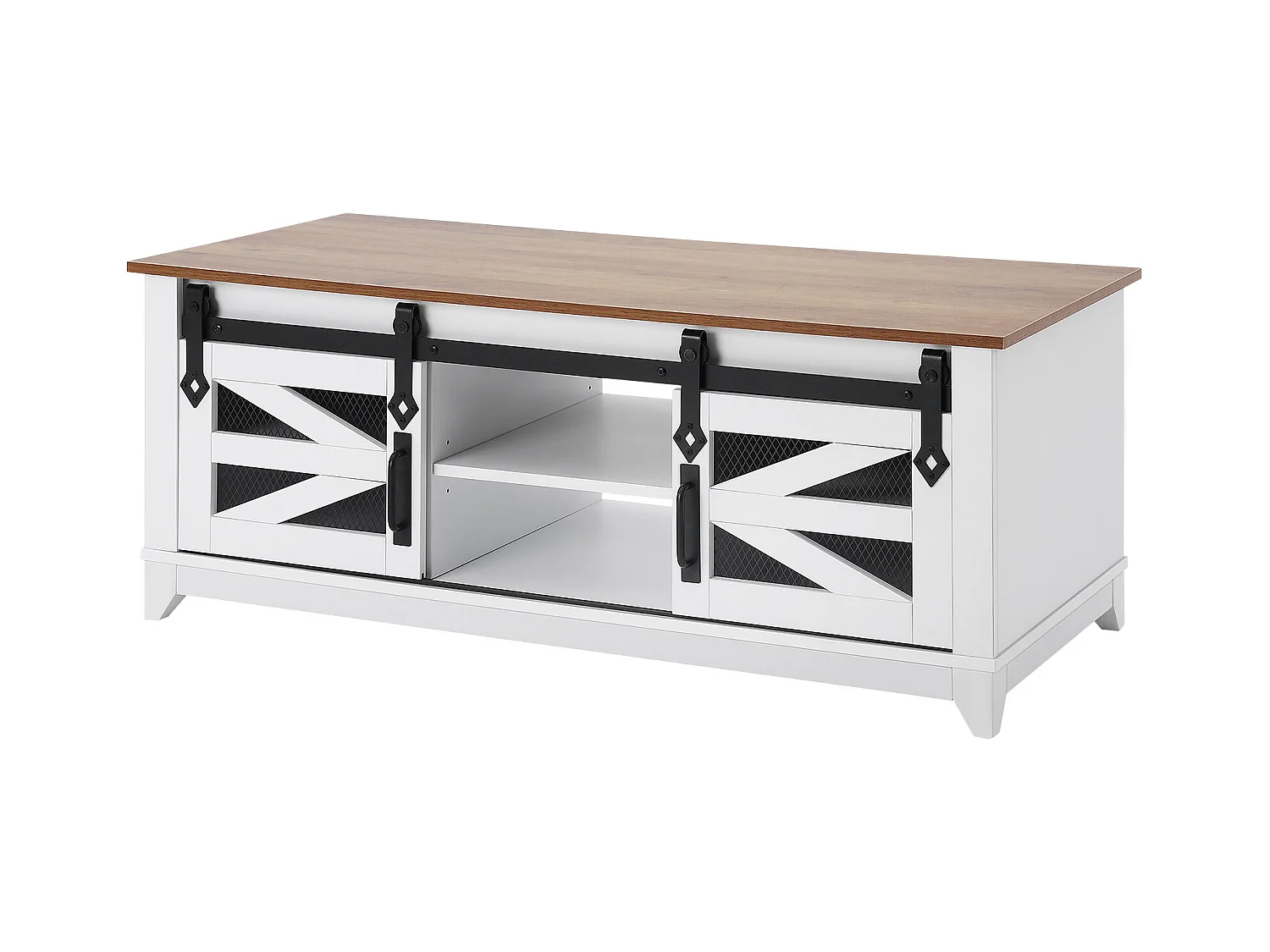 Table Basse SucceBuy, 1210 mm, Rectangulaire à 2 Niveaux avec Portes de Grange Coulissantes, pour Salon, Chambre, Appartement, Studio