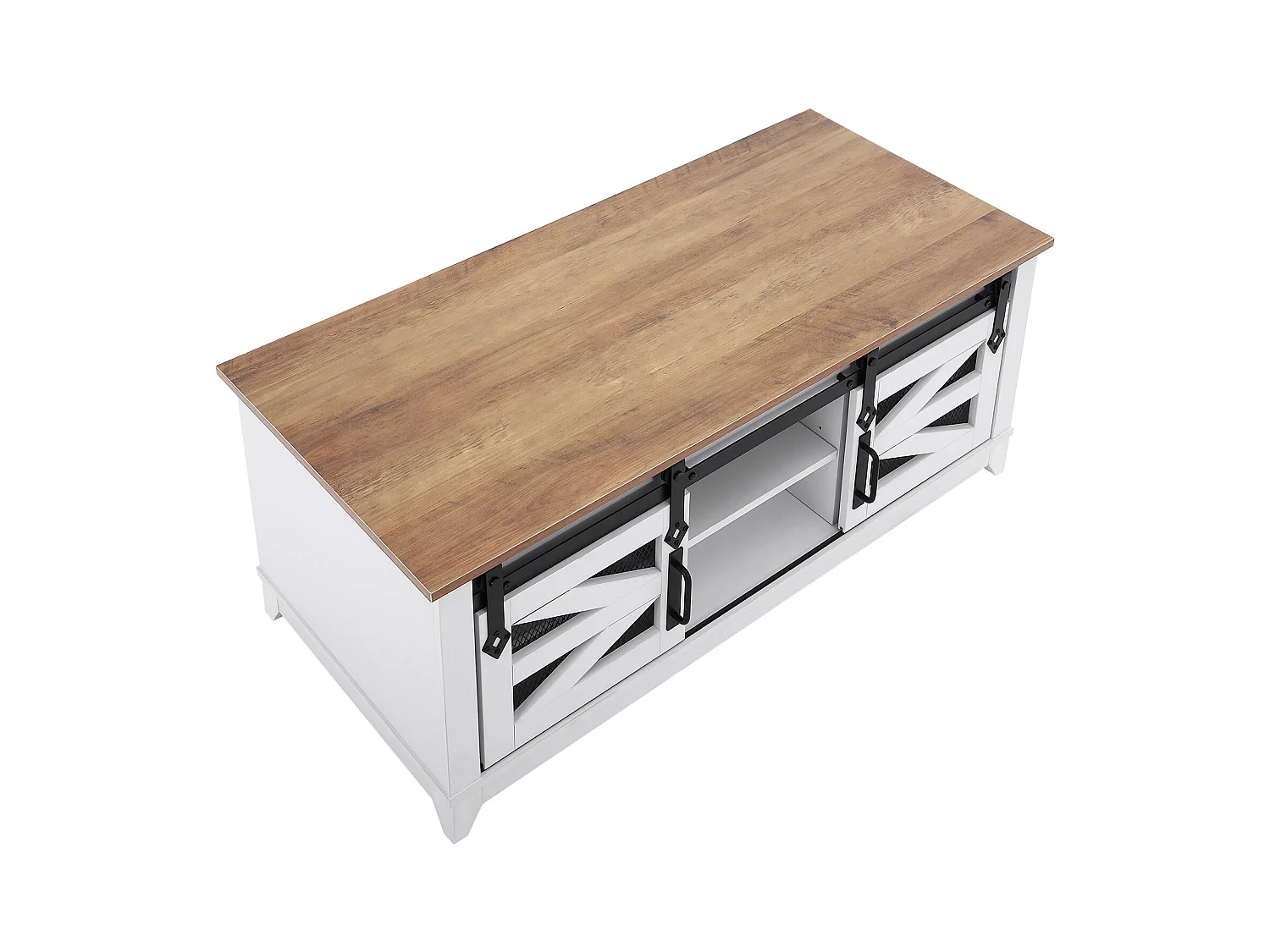 Table Basse SucceBuy, 1210 mm, Rectangulaire à 2 Niveaux avec Portes de Grange Coulissantes, pour Salon, Chambre, Appartement, Studio