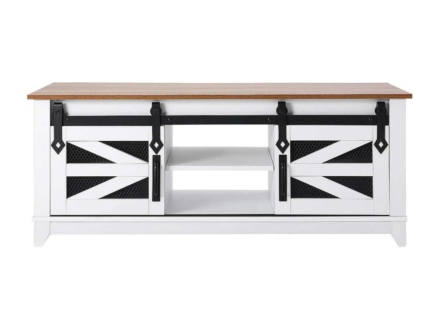 Table Basse SucceBuy, 1210 mm, Rectangulaire à 2 Niveaux avec Portes de Grange Coulissantes, pour Salon, Chambre, Appartement, Studio