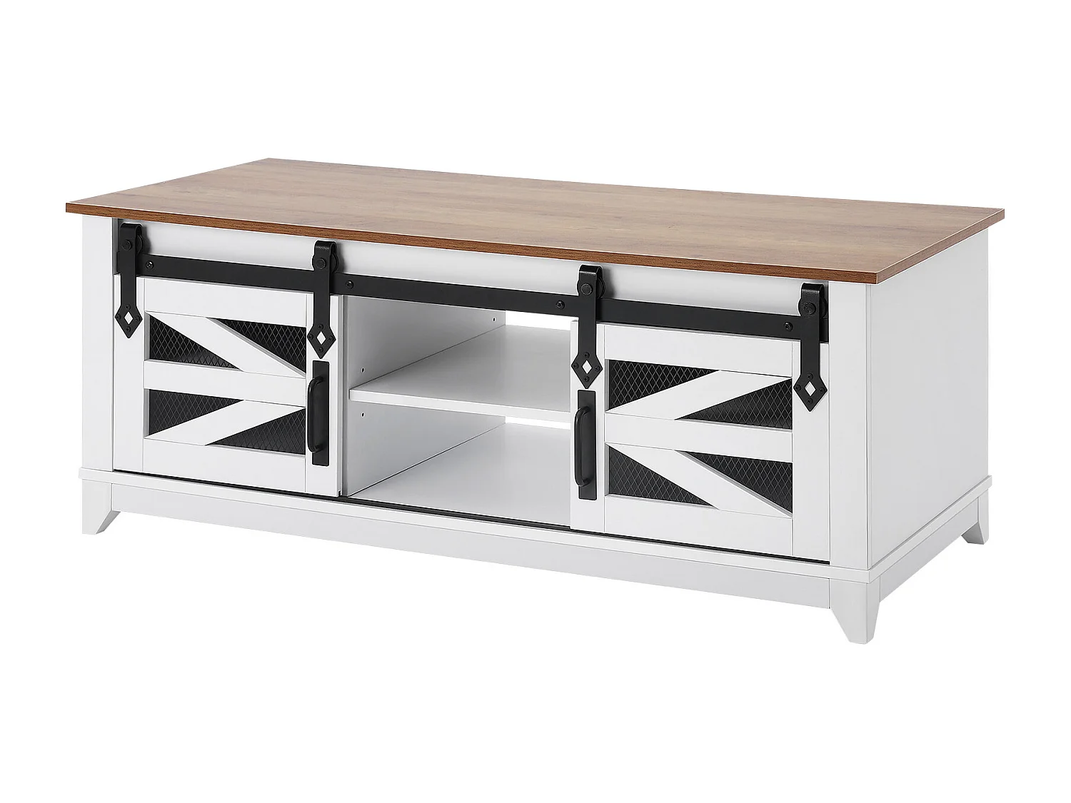 Table Basse SucceBuy, 1210 mm, Rectangulaire à 2 Niveaux avec Portes de Grange Coulissantes, pour Salon, Chambre, Appartement, Studio