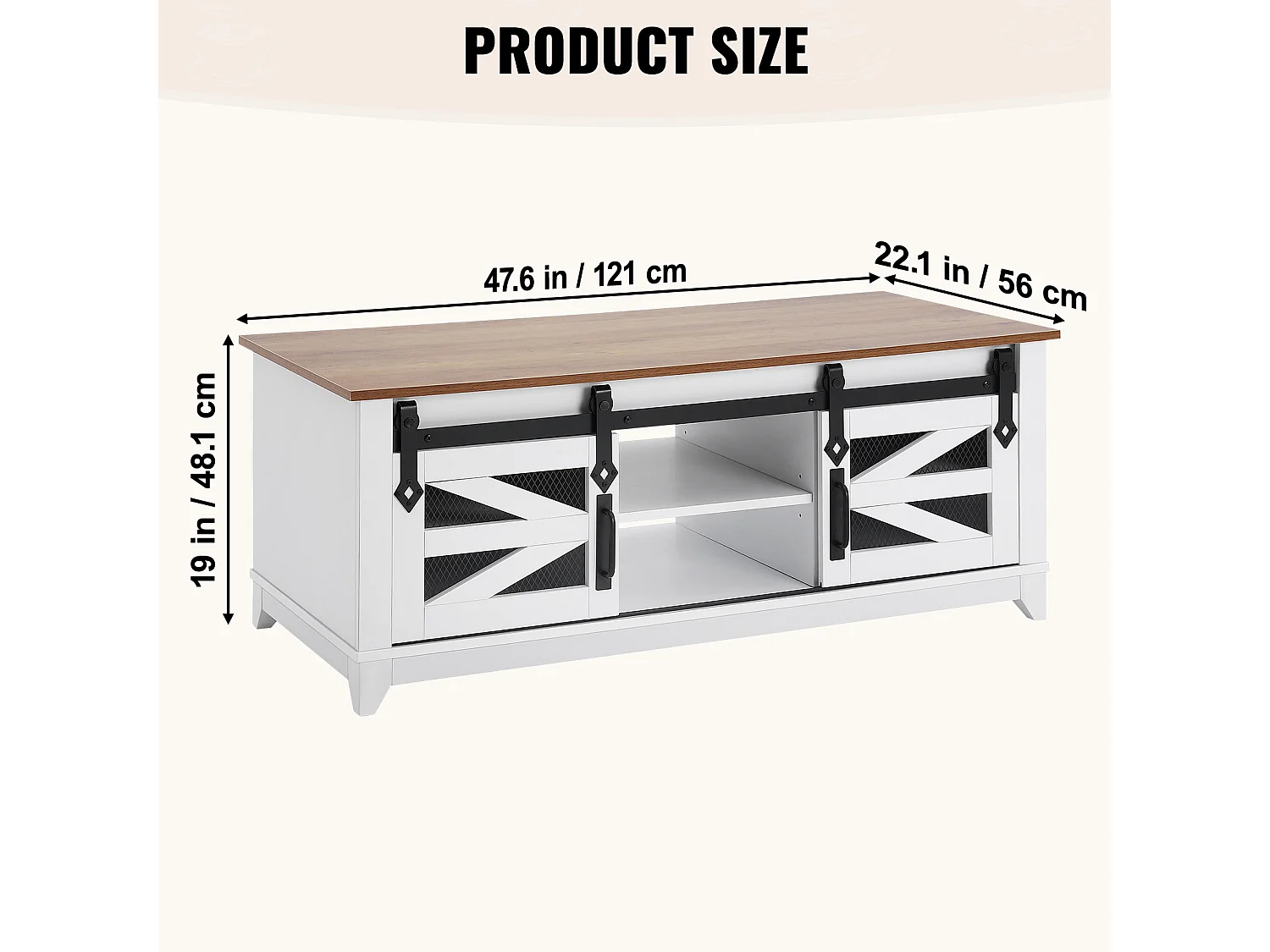 Stół Kawowy SucceBuy, 1210 mm, Prostokątny z 2 Poziomami i Przewijanymi Drzwiami Spichlerza, do Salonu, Pokoju, Mieszkania, Studio
