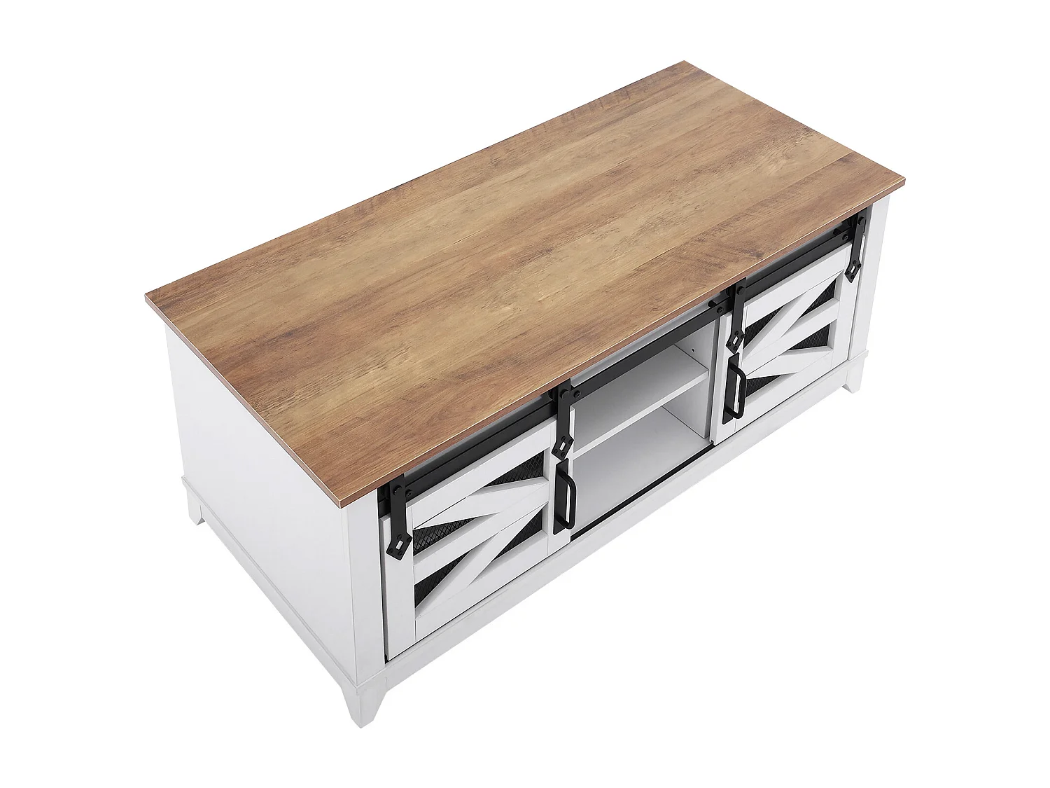 Stół Kawowy SucceBuy, 1210 mm, Prostokątny z 2 Poziomami i Przewijanymi Drzwiami Spichlerza, do Salonu, Pokoju, Mieszkania, Studio