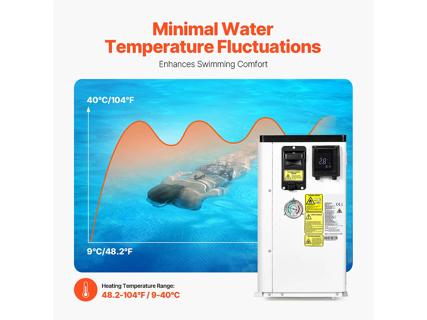 Pompe à Chaleur électrique pour Piscine SucceBuy 1,48-7,11 kW pour Diverses Piscines