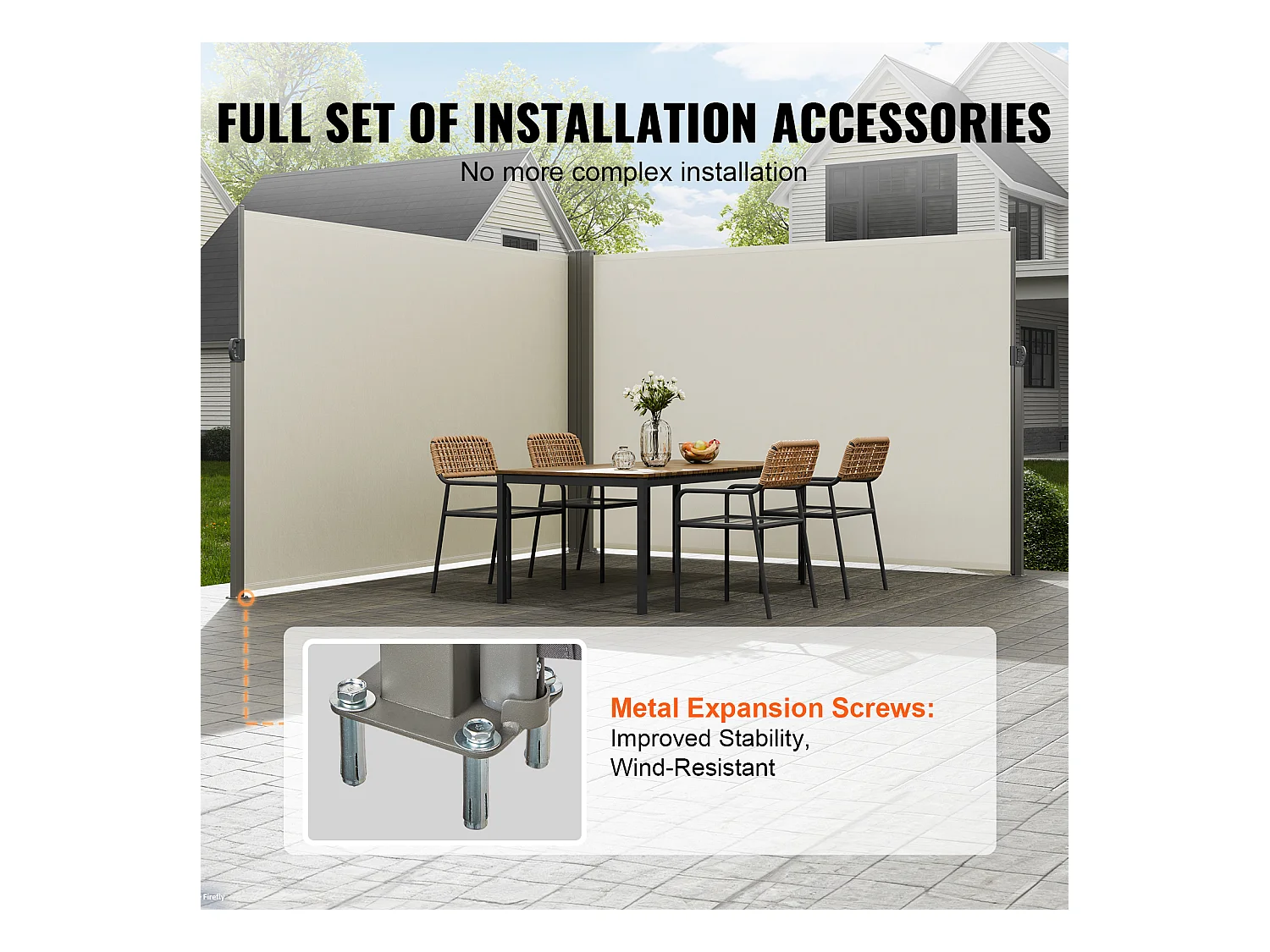 Auvent Latéral Rétractable SucceBuy, 200 x 600 cm, Clôture de Séparation pour Patio