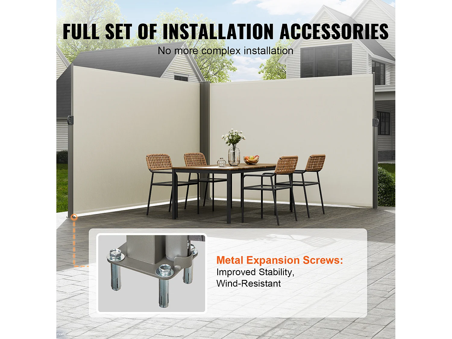 Auvent Latéral Rétractable SucceBuy, 200 x 600 cm, Clôture de Séparation pour Patio