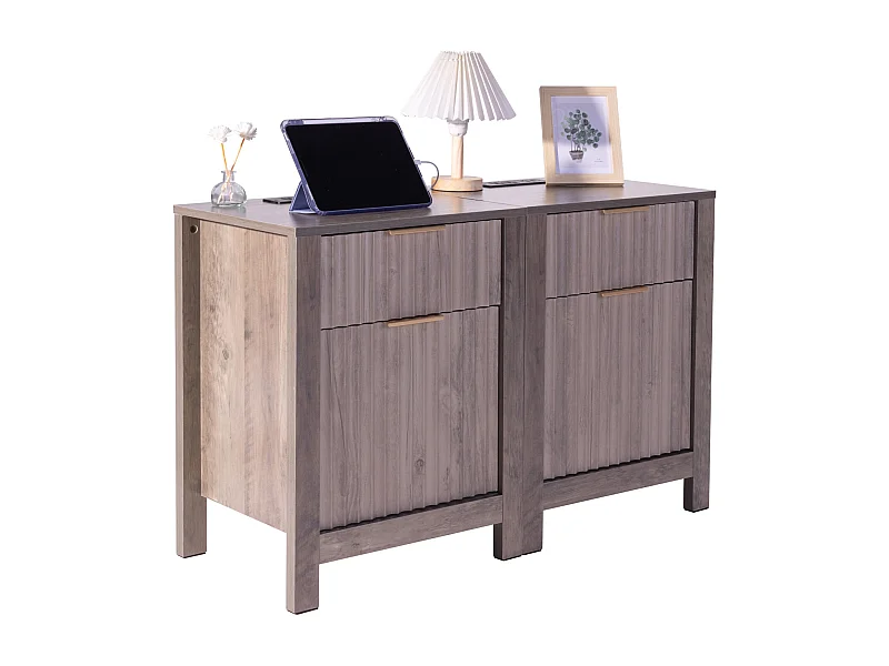 Nebentisch SucceBuy, Set von 2, 3-stufig, Grau, mit USB-Ports und Anschlüssen