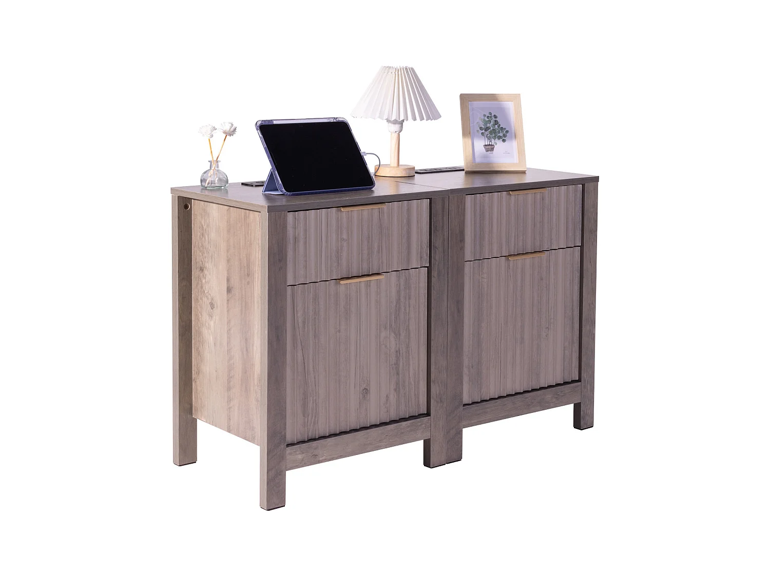 Table d'Appoint SucceBuy, Lot de 2, 3 Niveaux, Gris, avec Ports et Prises USB