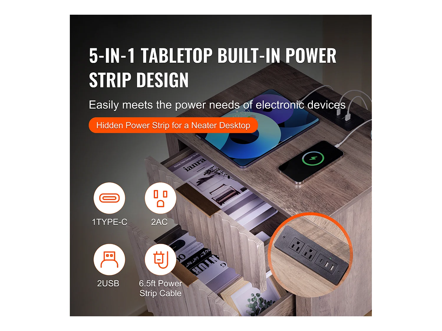 Table d'Appoint SucceBuy, Lot de 2, 3 Niveaux, Gris, avec Ports et Prises USB