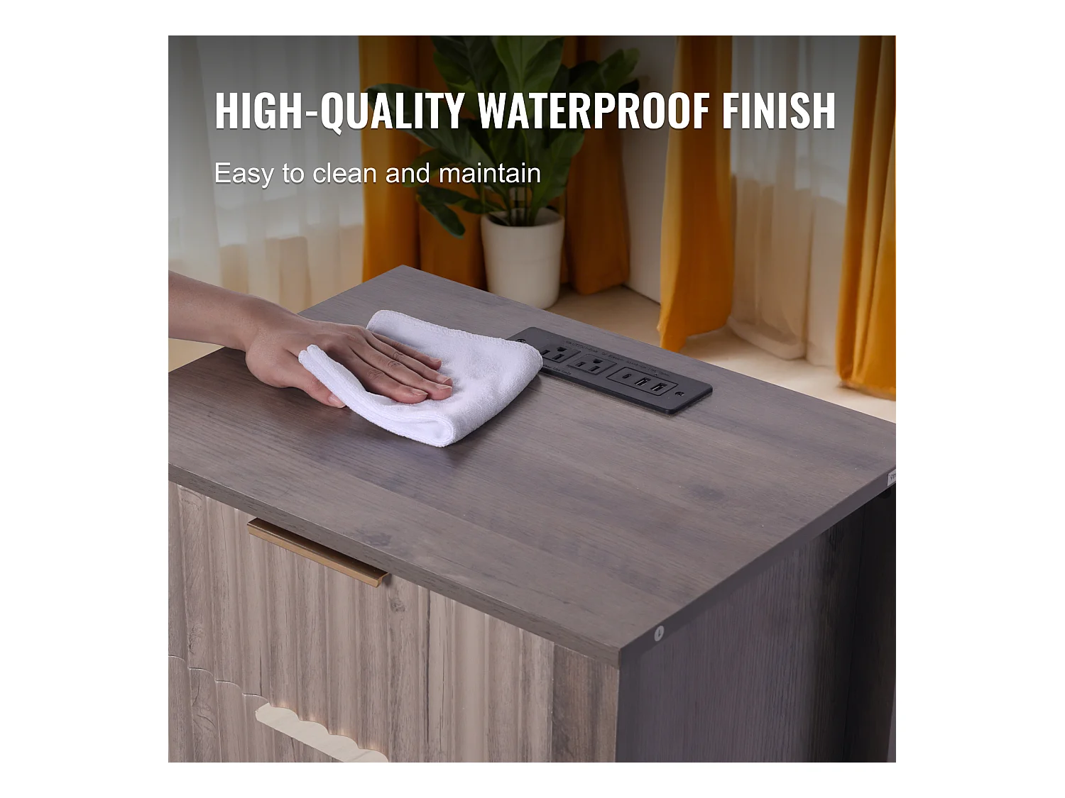 Table d'Appoint SucceBuy, Lot de 2, 3 Niveaux, Gris, avec Ports et Prises USB