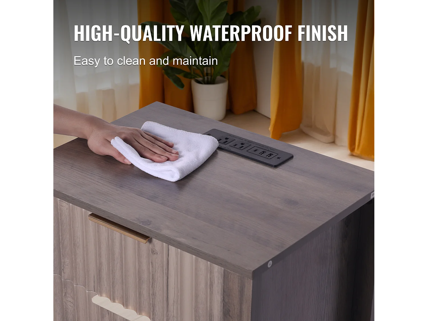 Table d'Appoint SucceBuy, Lot de 2, 3 Niveaux, Gris, avec Ports et Prises USB