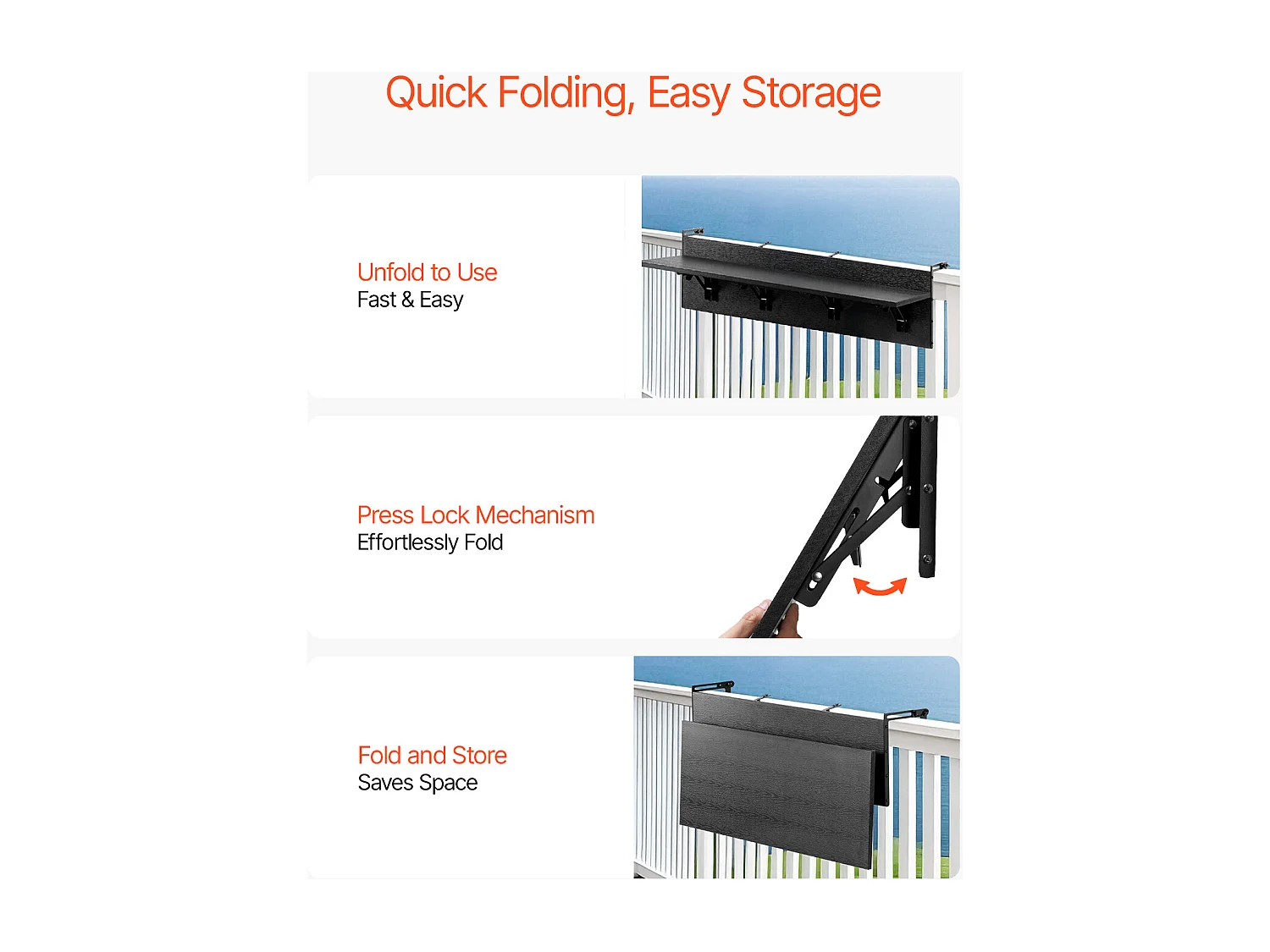 Table Suspendue de Balcon, SucceBuy Table de Balcon Pliable 30 × 150 cm, Table de Bar pour Balustrade de Patio Extérieur