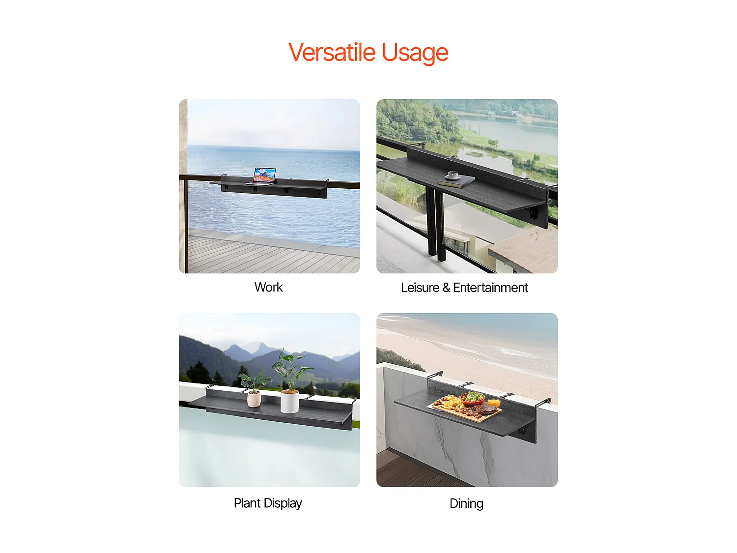 Table Suspendue de Balcon, SucceBuy Table de Balcon Pliable 30 × 150 cm, Table de Bar pour Balustrade de Patio Extérieur