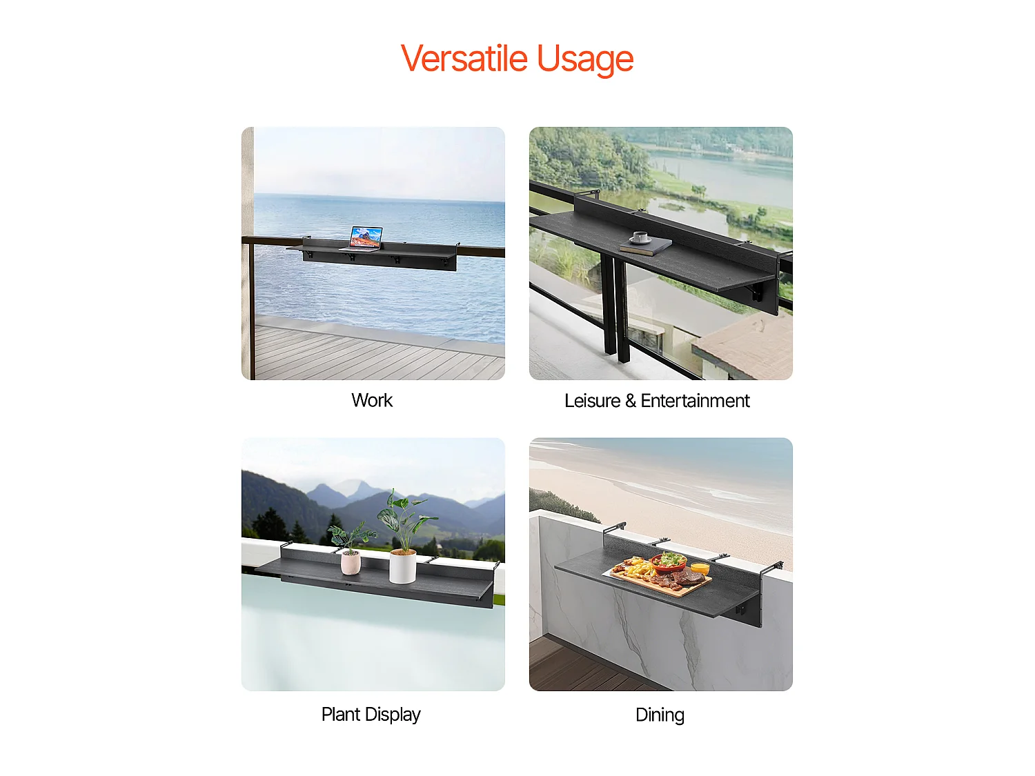 Table Suspendue de Balcon, SucceBuy Table de Balcon Pliable 30 × 150 cm, Table de Bar pour Balustrade de Patio Extérieur