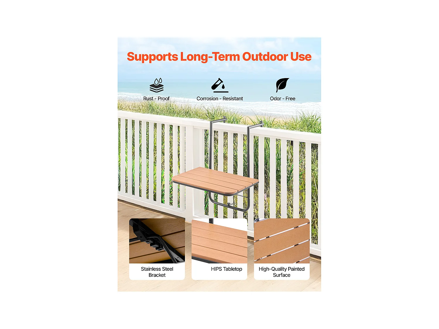 Table Suspendue de Balcon, SucceBuy Table Suspendue pour Balcon 63 × 61 cm, Table de Bar Réglable pour Balustrade Extérieure