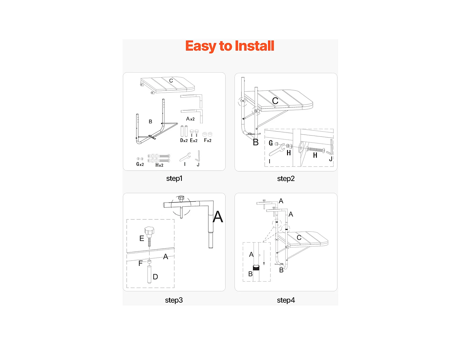 Table Suspendue de Balcon, SucceBuy Table Suspendue pour Balcon 63 × 61 cm, Table de Bar Réglable pour Balustrade Extérieure