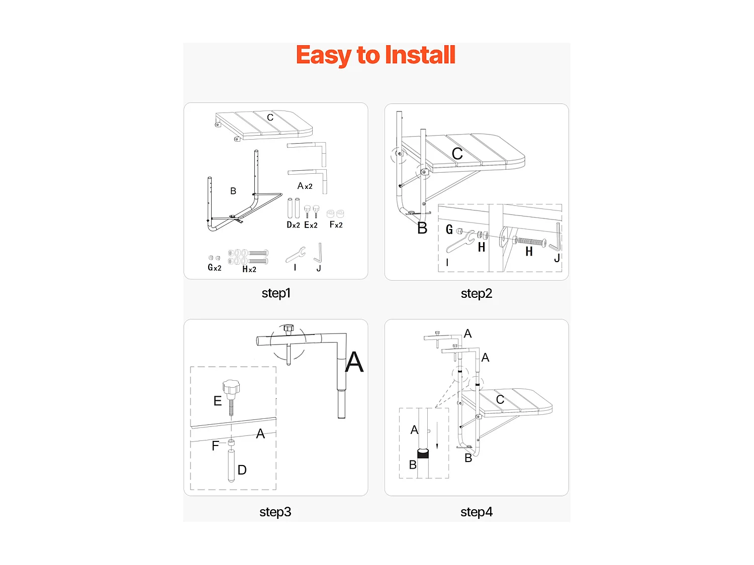 Table Suspendue de Balcon, SucceBuy Table Suspendue pour Balcon 63 × 61 cm, Table de Bar Réglable pour Balustrade Extérieure