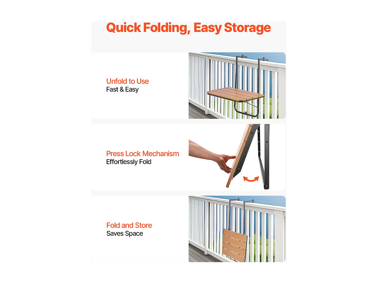 Table Suspendue de Balcon, SucceBuy Table Suspendue pour Balcon 63 × 61 cm, Table de Bar Réglable pour Balustrade Extérieure